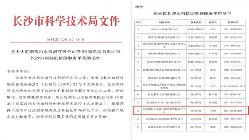 喜報：中機國際獲認定為長沙市科技創(chuàng)新券服務(wù)單位